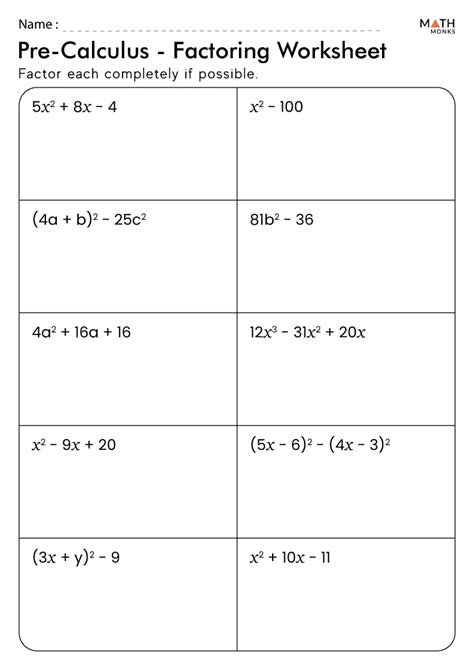 Factoring Worksheets Math Monks