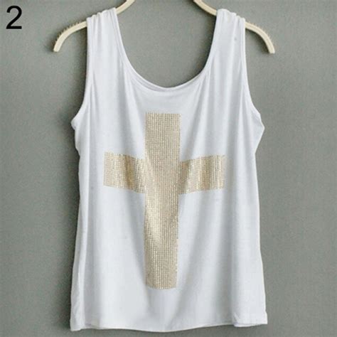 Rhinestones Tank Top Cross Pattern Bellechic