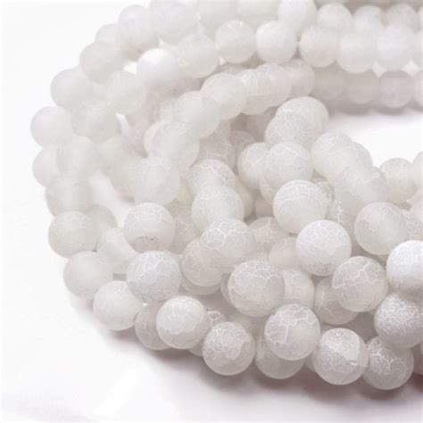 White Frosted Cracked Agate Round Gemstone Beads Mm Cm String