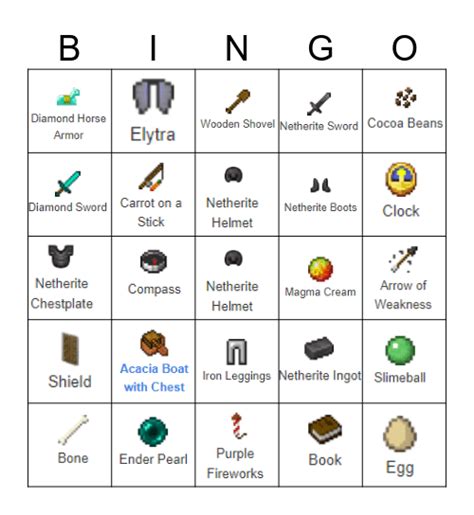 Minecraft Bingo Card