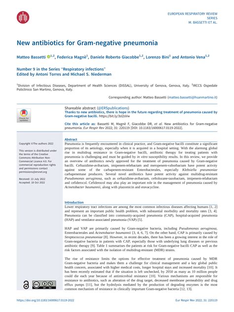 Pdf New Antibiotics For Gram Negative Pneumonia