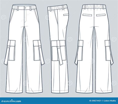 Cargo Pants Technical Fashion Illustration Wide Leg Pants Fashion Flat Technical Drawing