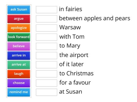 Verb Preposition Collocation Match Up