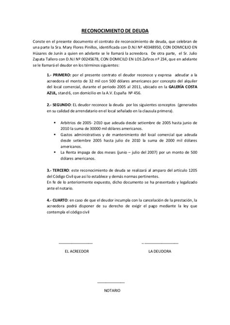 Modelo Reconocimiento De Deuda Modelos Y Declaraciones Eb