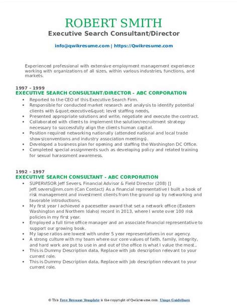 Executive Search Consultant Resume Samples Qwikresume