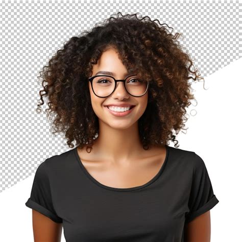 Premium Psd A Woman Wearing Glasses And A Black Shirt With A Black Shirt That Says Natural