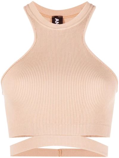 Andreädamo Fine Ribbed Halterneck Crop Top In Neutrals Modesens