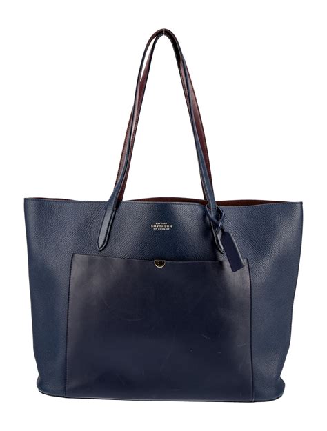 Smythson Leather Shoulder Bag Blue Totes Handbags Syn26341 The