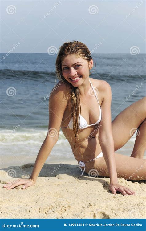 Woman In Bikini Posing On The Beach Stock Photo Image Of Caucasian