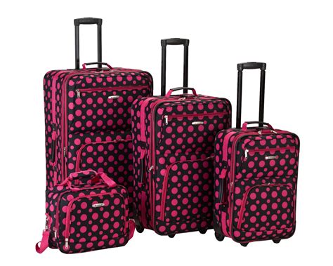 Rockland Fox Luggage 4 Piece Luggage Set Black And Pink Polka Dot