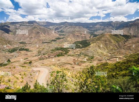 Dirt Road Through The Ethiopian Highlands With A Rural Mountain