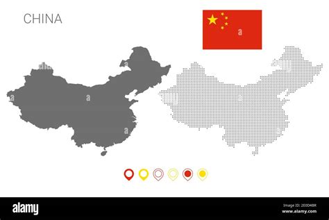 Map of China silhouette, China map dotted, Flag of China , Vector ...