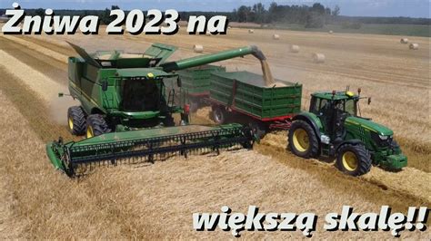 Żniwa 2023 na większą skalę 4x John Deere na poluPrasowanie i