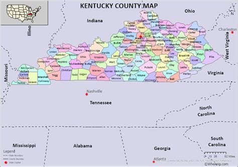 Kentucky County Map with 120 Counties and Seats