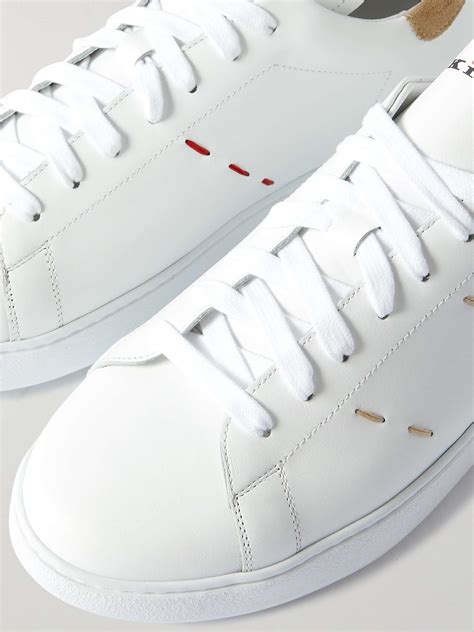 Kiton Suede Trimmed Embroidered Logo Print Leather Sneakers For Men