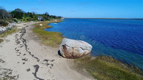 Aerial At Orleans Cape Cod Showing Tonset Landing And A Glacial Erratic Boulder Stock Image