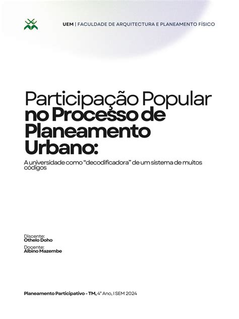 Doho Othelo Participação Popular No Processo De Planeamento Urbano