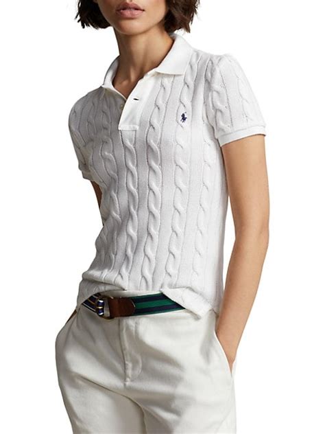 Shop Polo Ralph Lauren Cable Knit Short Sleeve Polo Saks Fifth Avenue