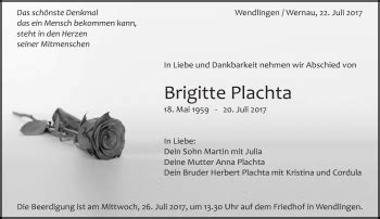 Traueranzeigen Von Brigitte Plachta Zeit Des Gedenkens De