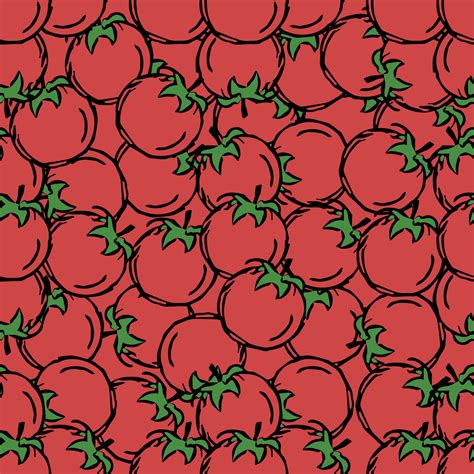 Seamless Tomato Pattern Colored Tomatoes Background Doodle Vector