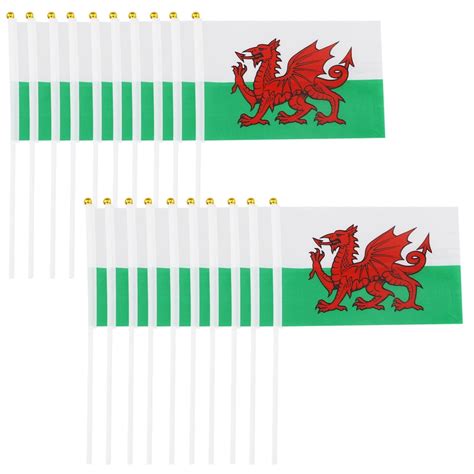 Welsh Flags 20Pcs 14x21cm Hand Waving Wales Flags Stick Small Bunting