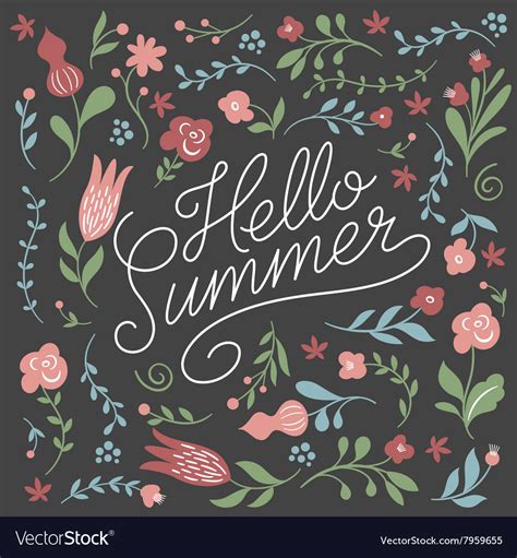 Hello Summer Lettering On A Black Background Vector Image