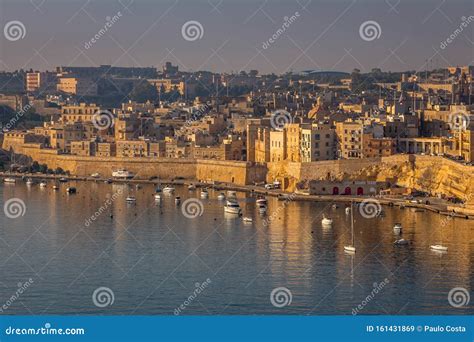 Valletta Panorama Of The City Center And Fishing Boats Stock Image