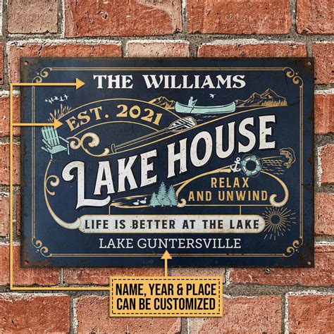 Personalized Lake House Life Better Customized Classic Metal Signs ...