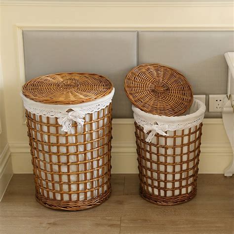 Luxury Farmhouse Style Round Rattan Hamper Rattan Space Saving Woven