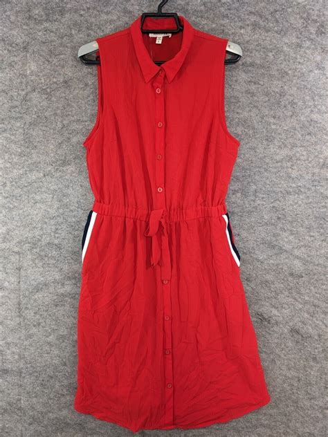 Monteau Dress Women Large Red Sleeveles Elastic Waist Short Button