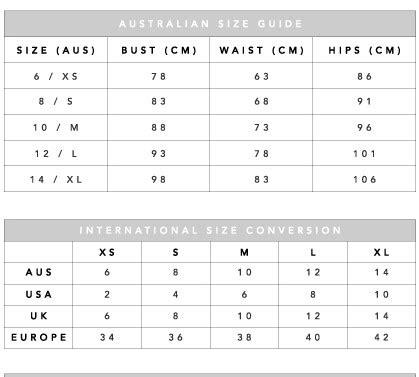 Australian Clothing Size Conversion Chart