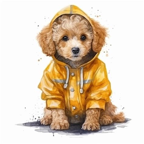 Premium AI Image Arafed Puppy In A Yellow Raincoat Sitting On The