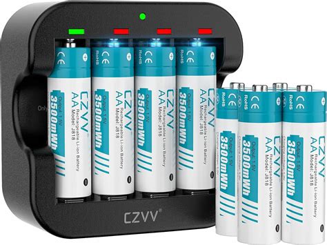 Czvv Piles Rechargeables Lithium Aa V Chargeur Avec Pack Accu