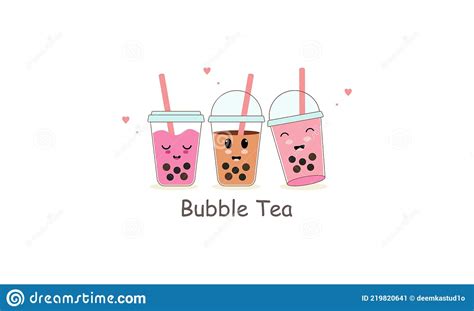 Cute Boba Milk Tea Cartoon Characters Set Stock Vector Illustration