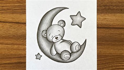 How To Draw A Cute Teddy Bear Sleeping In Moon How To Draw Teddy