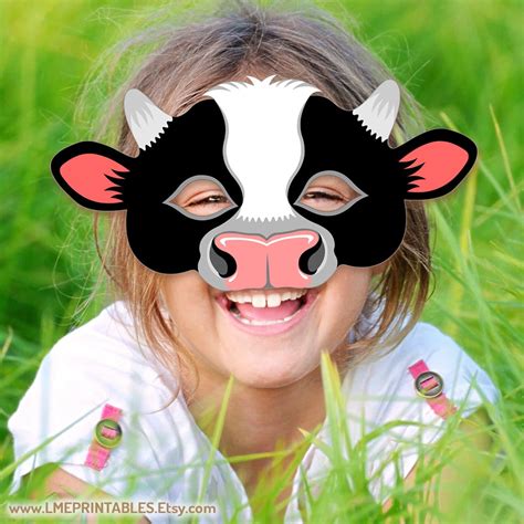 Cow Mask Printable Halloween Costume Black White Animal Farm Animals ...