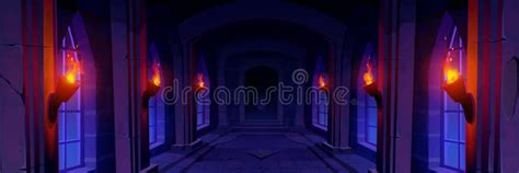 Medieval Stone Castle Game Background at Night Stock Illustration ...