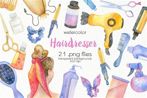 Watercolor Hair Salon Clip Art Beauty Salon Hairdresser Tools