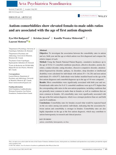 Pdf Autism Comorbidities Show Elevated Female To Male Odds Ratios And