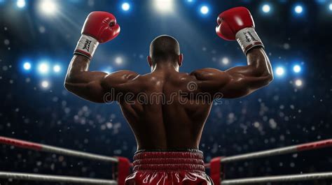Boxer Celebrating Victory Muscular Physique Bright Arena Lights