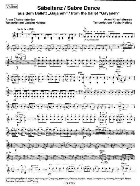 Khachaturian - Sabre Dance Violin Part | PDF