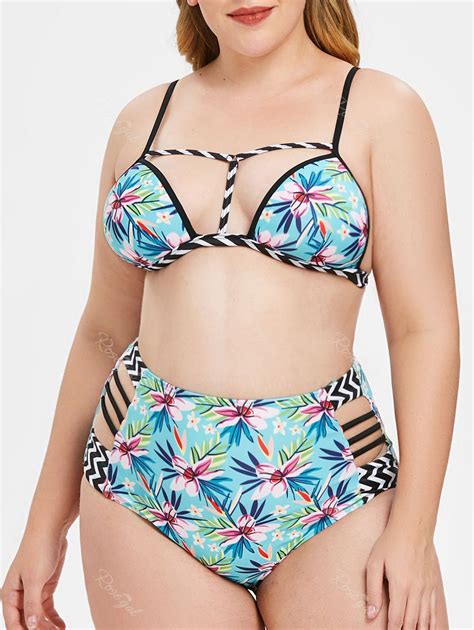 Plus Size Floral Print Spaghetti Strap Bikini Set 52 OFF Rosegal