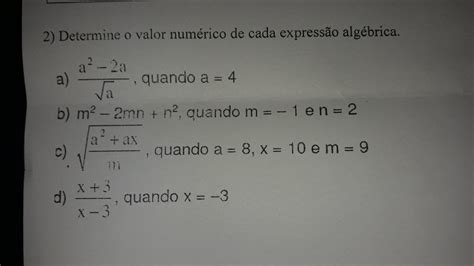 Atividades Sobre Expressões Algébricas