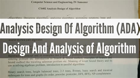 Analysis Design Of Algorithm Ada Design And Analysis Of Algorithm Introduction Lecture 1