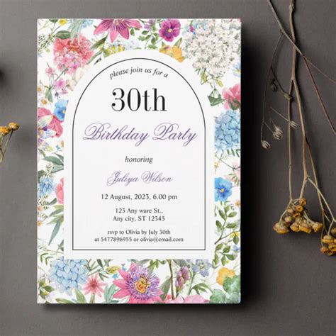 Wildflowers Arch Frame Th Birthday Invitation Zazzle