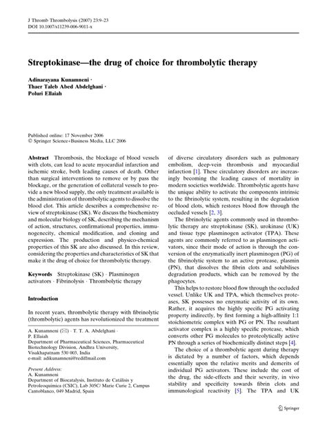 (PDF) Streptokinase - The drug of choice for thrombolytic therapy