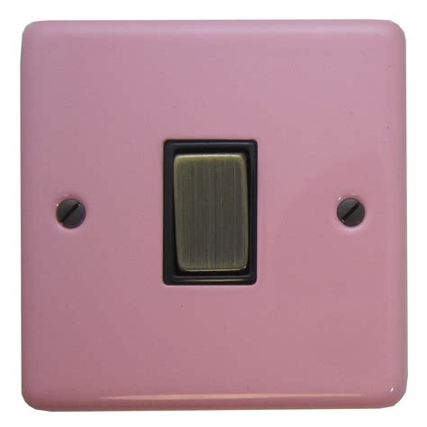 G H Contour Gloss Pink Light Switch 1 Gang Black Insert Antique Brass Switch