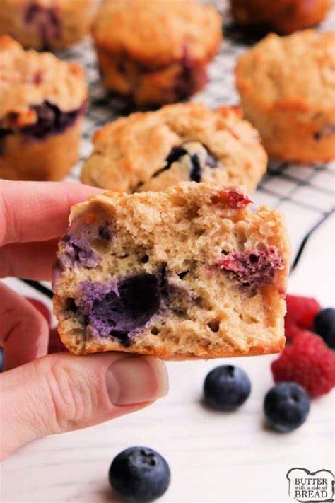 High Protein Double Berry Muffins Butter With A Side Of Bread