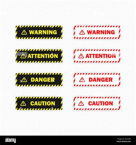 Warning Attention Danger And Caution Button Set Vector On