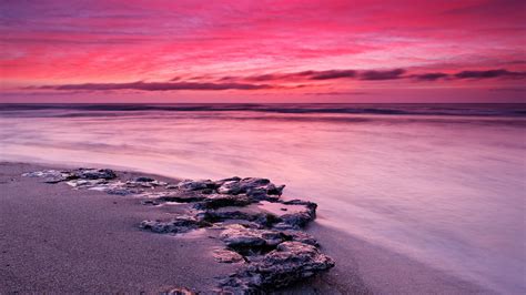 Sunset Sea Bay Rock Nature Shore Sand Reflection Sky Beach